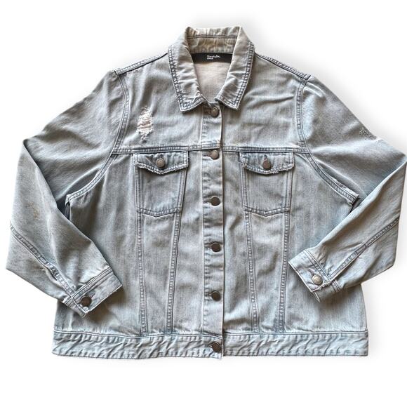 Simply Bee Denim Jacket Plus Size Jean Embroidered Eagle Butterflies Distressed - Picture 2 of 9